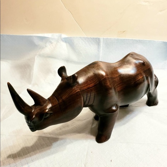 Kenyan rhino carving made of mahogany wood
